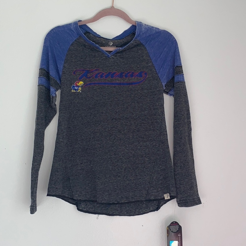 Colosseum Kansas Jayhawks Womens Blue Bubbilicious LS Tee